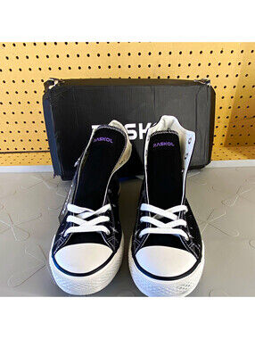 RASKOL All Pain Shoe Men's High Top Lace-Up Sneakers Black/White/Purple Print